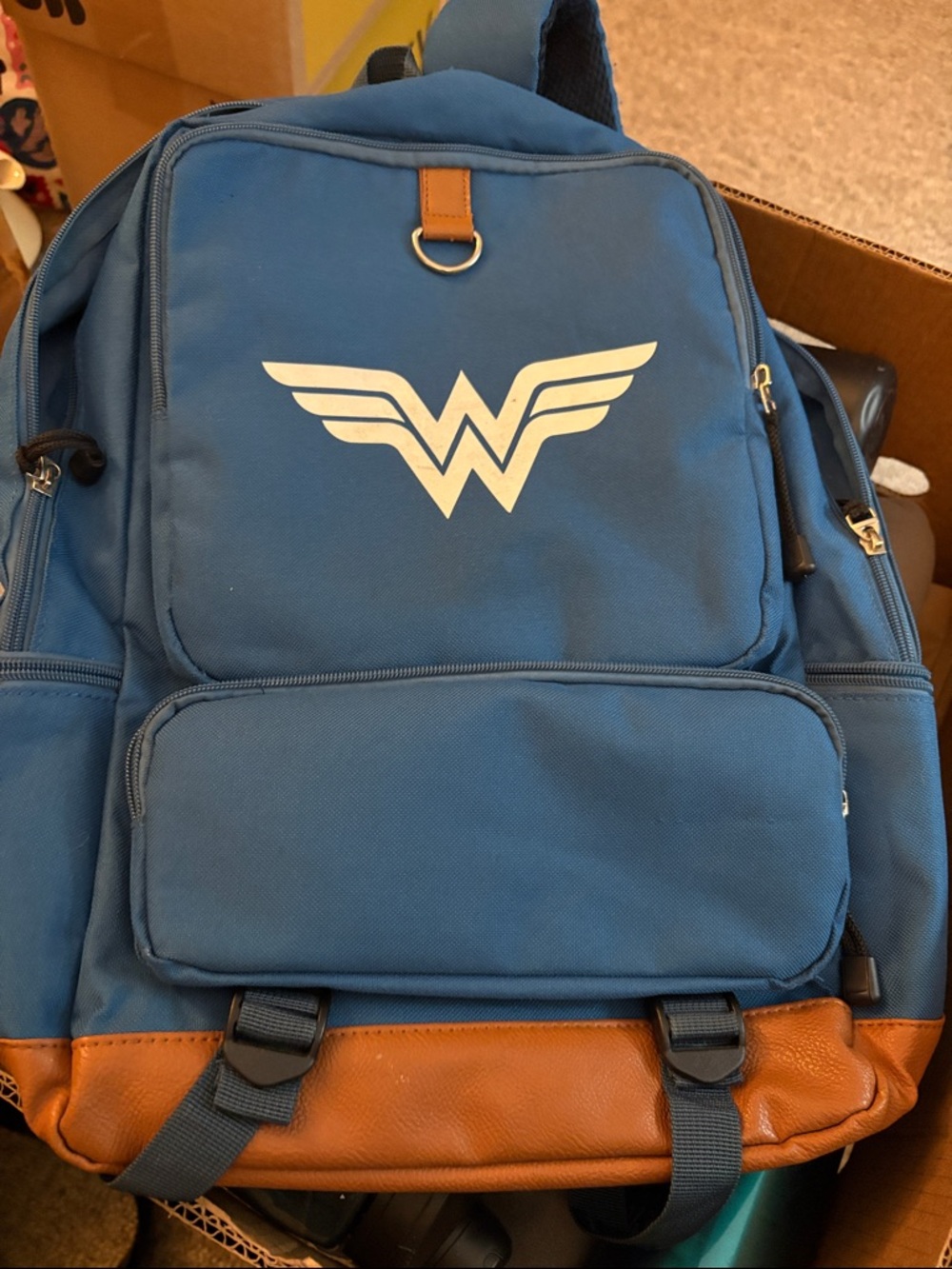Wonder Woman Blue and Brown Backpack